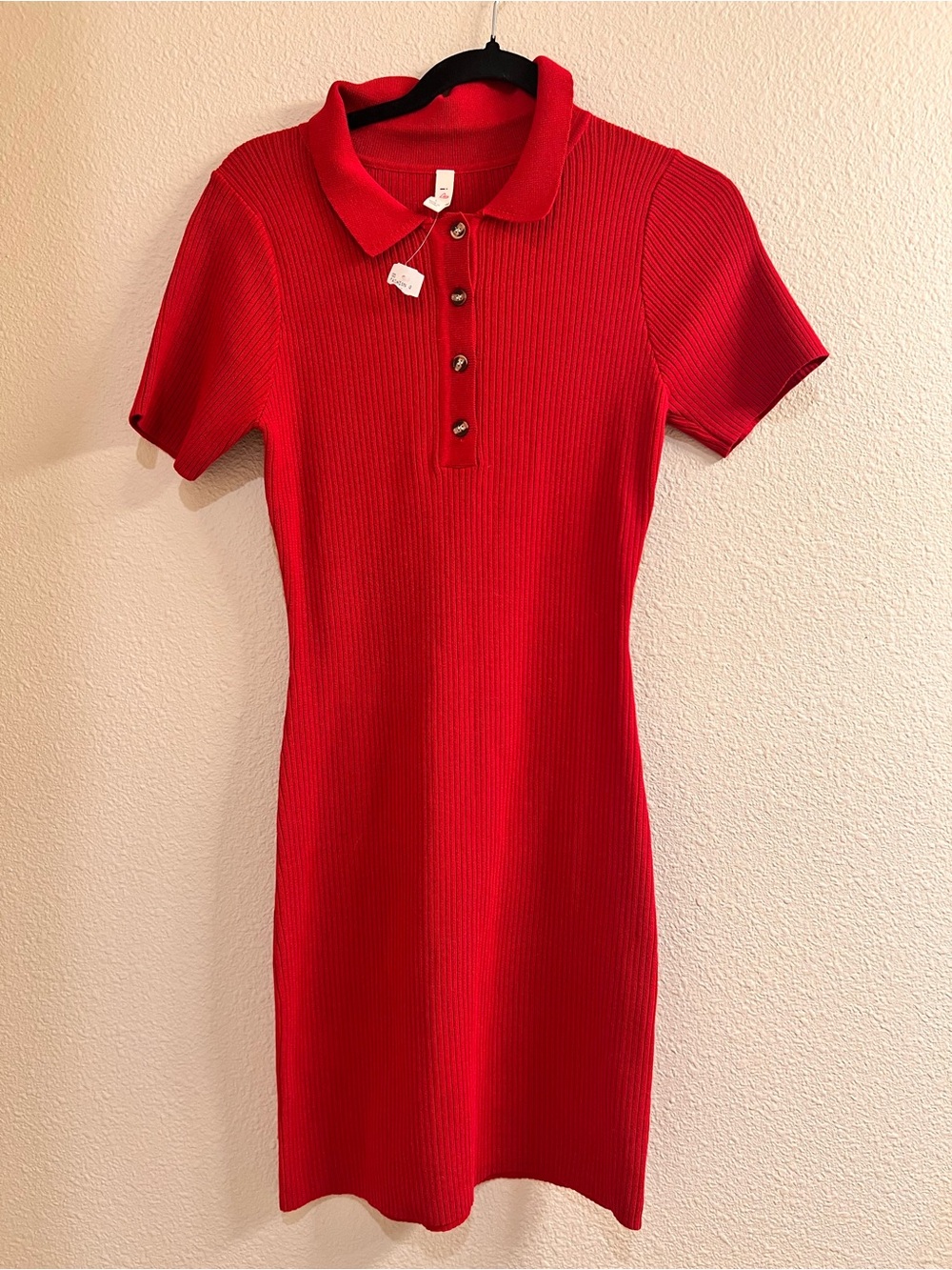 Women's Red Ribbed Knit Dress